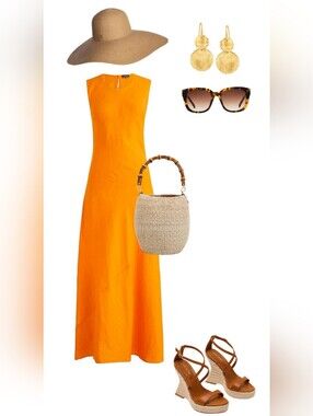 100% LINEN Vibrant Orange Maxi Dress